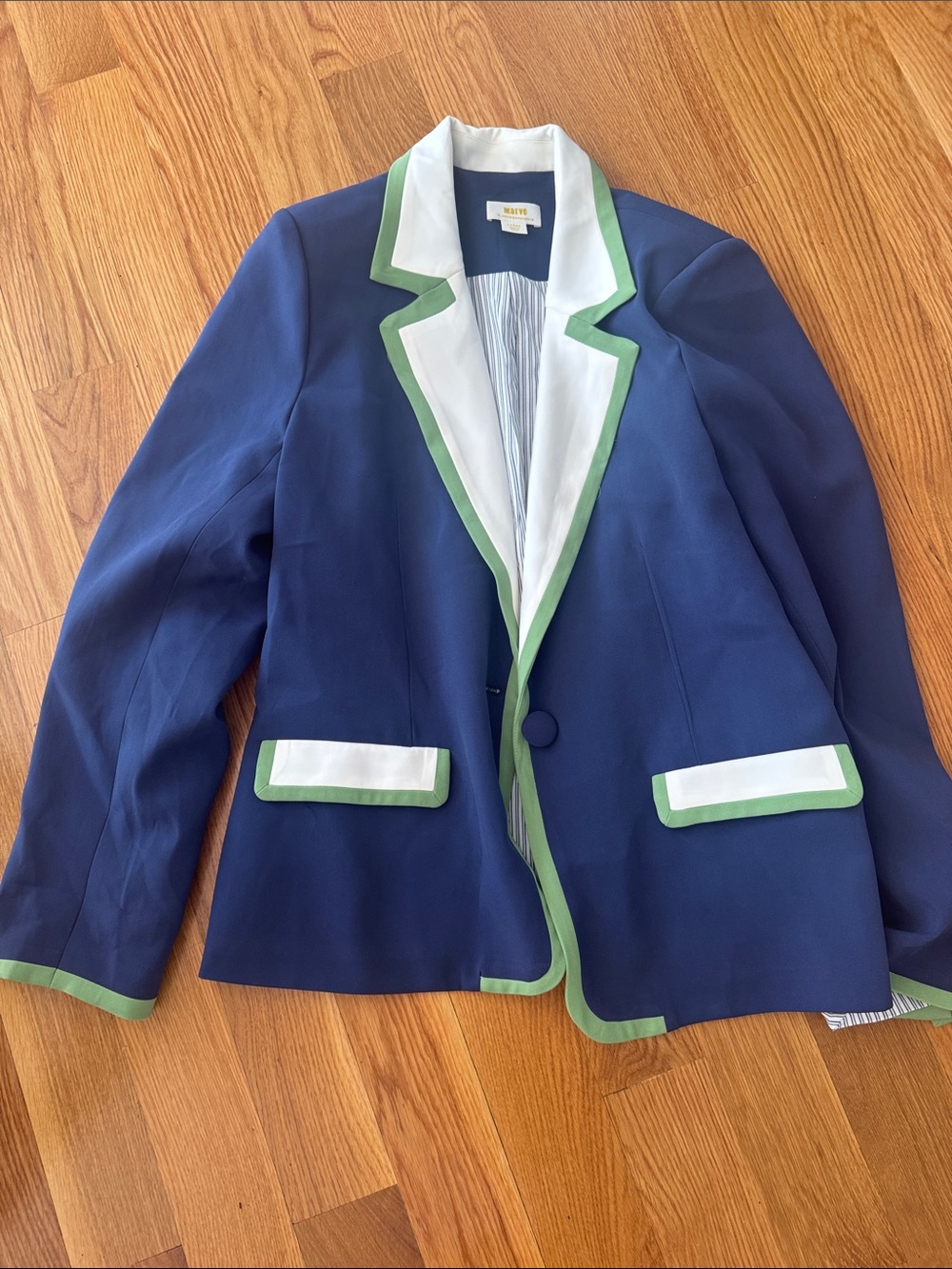 Anthropologie Navy Blazer with White and Green Trim